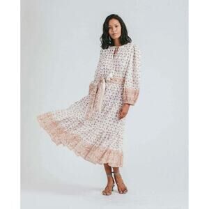 Cleobella Blakely V-neck Border Print Boho Tiered Midi Dress Small